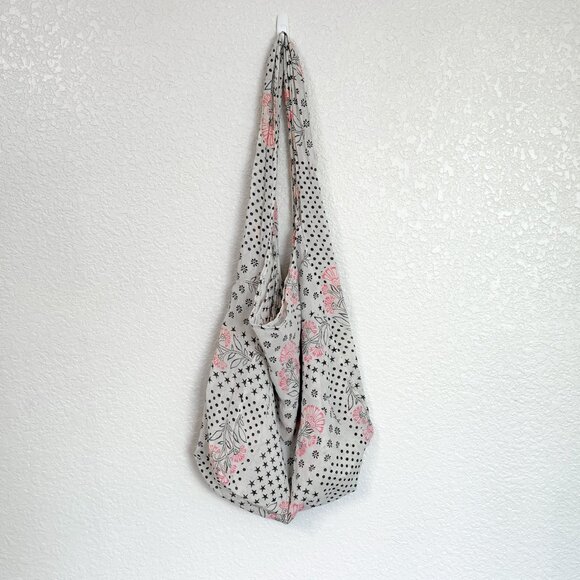 FREE PEOPLE Gauzy Shopper Reusable Tote Bag Stars Dots Floral Boho Market Sling - Picture 2 of 4